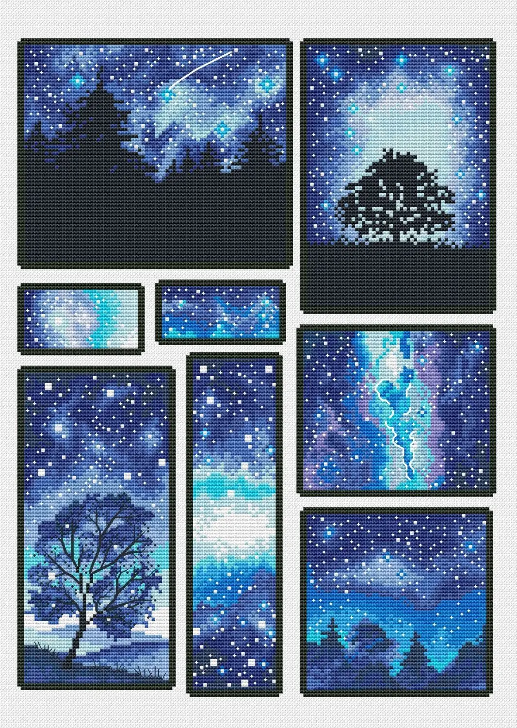 landscape-starry Sky 35-45 DIY Cross Stitch Kit Aida 14CT 14CT Canvas Fabric Embroidery Set Living Room Decor