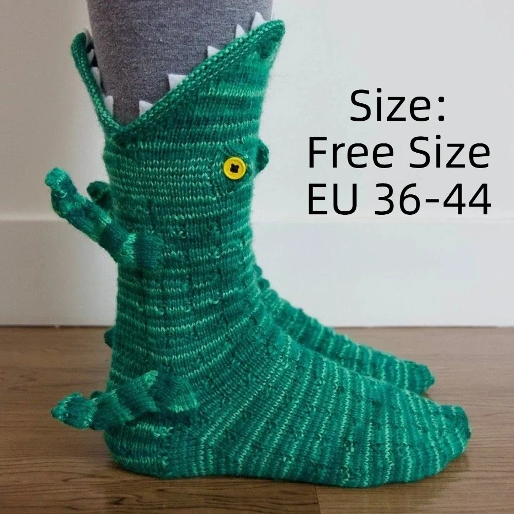 Calcetines de animales de ganchillo suaves de tiburón, calcetines de punto elásticos transpirables, calcetines de suelo 3D creativos que absorben el sudor, rellenos de medias