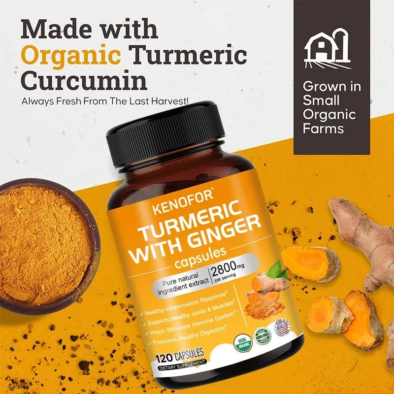 Turmeric Ginger Capsules - Bone Supplement, 2800 Mg, Contains Bromelain, Joint Care, Relieves Joint Discomfort