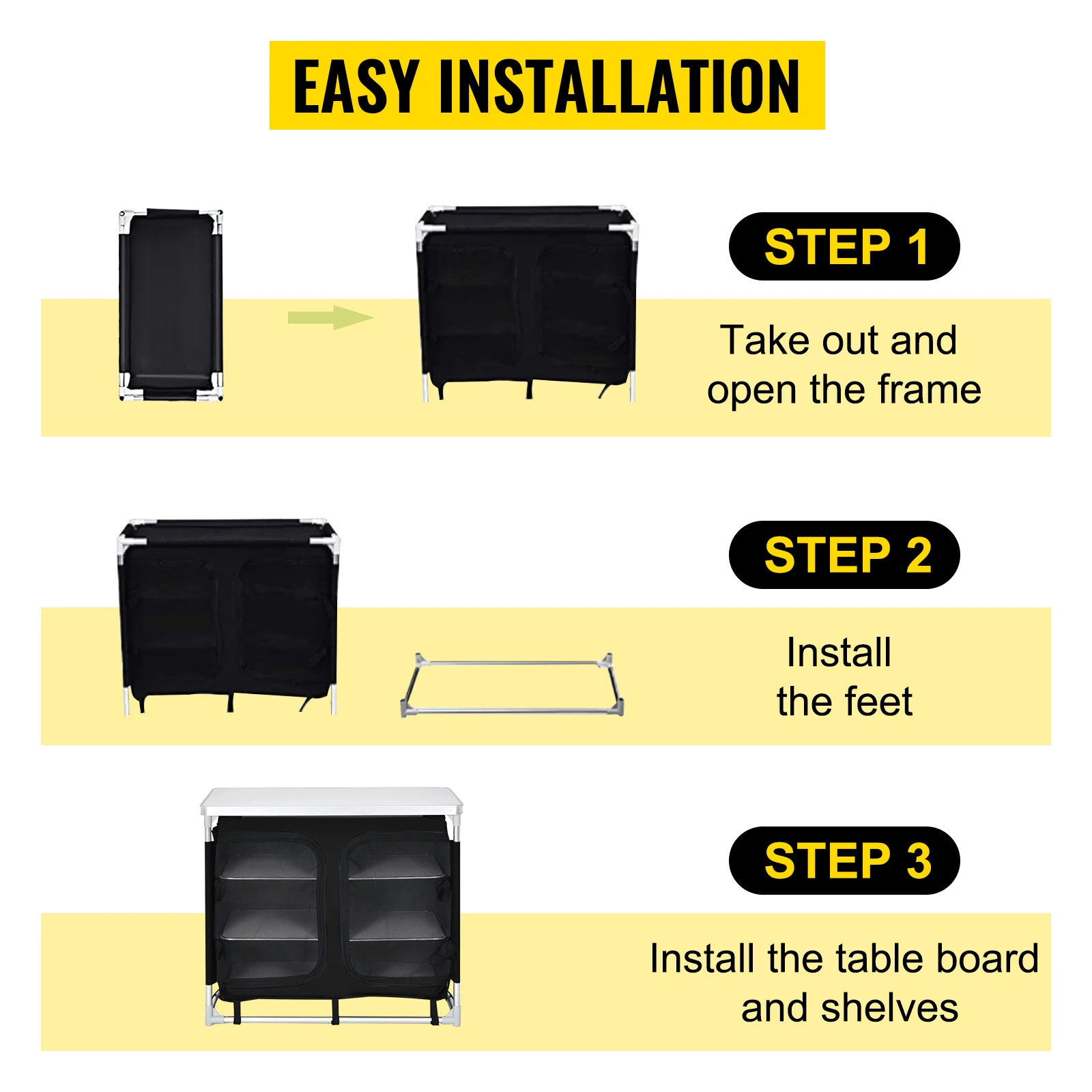 VEVOR 야외 캠핑 접이식 주방 테이블, 알루미늄 요리 캐비닛, 피크닉용 보관 정리 가방 포함