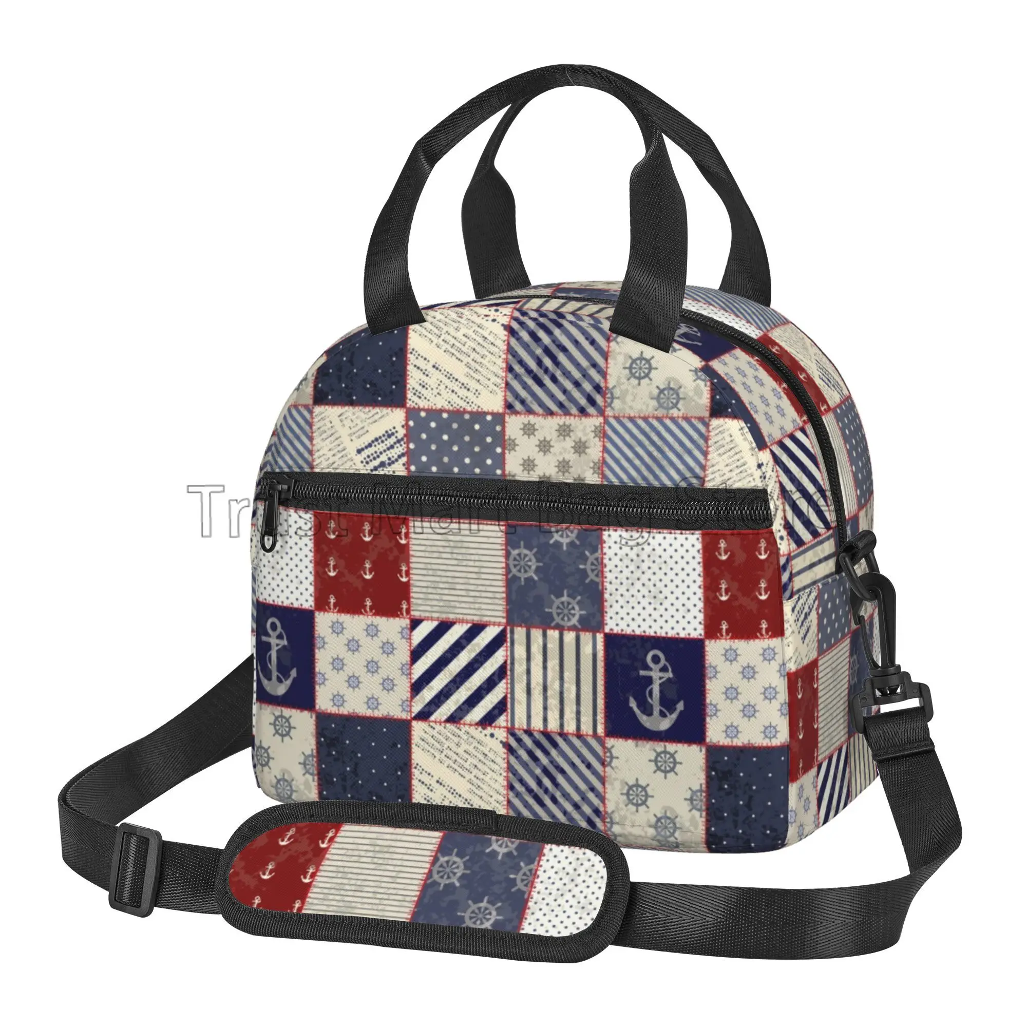 Maritime and Nautical Life Design with Vintage Sailor Knot Anchor Insulated Lunch Bag Thermal Bento Totes with Adjustable Strap