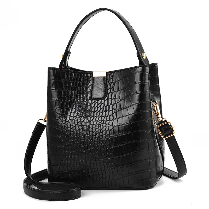 Retro Alligator Bucket Bags Women Crocodile Pattern Handbag Capacity Casual Crocodile Shoulder Messenger Bags Ladies PU Purse