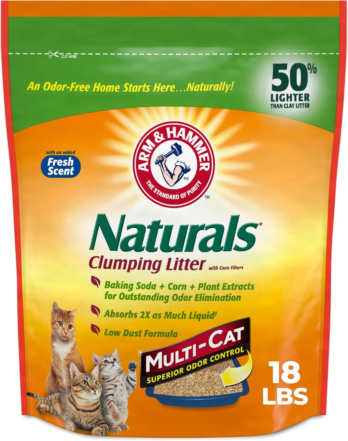 

Natural Clumping Cat Litter for Multi Cat Odor Control 18 lb