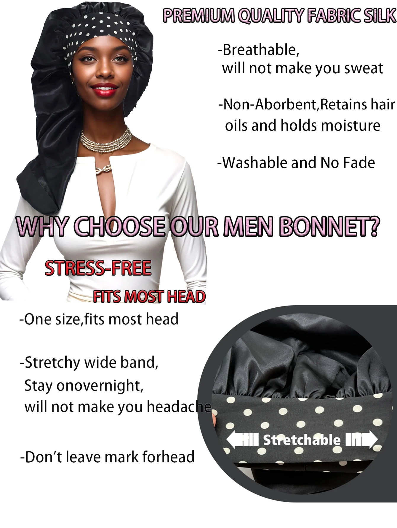 Elastic Wide Edge Long Satin Bonnet Hat Sleeping Hats Wrap Loose Night Cap Hair Care Bonnet for Women Men Unisex Cap Bonnet