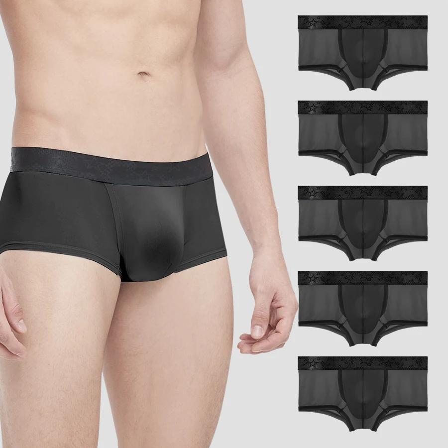 

5 шт., мужские трусы-боксеры из ледяного шелка, летние тонкие шорты для мальчиков с разрезом на пуговицах и варикозным расширением