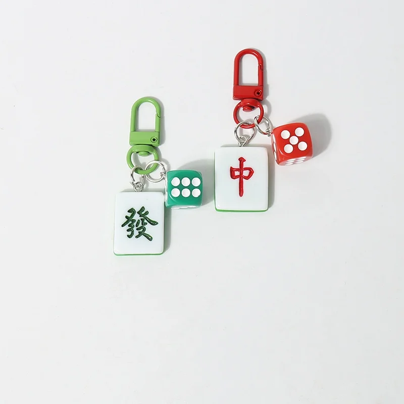 Chinese style Keychain Creative Mahjong Keychains Bag Pendant Jewelry Trinket Girl\'s Car Key Ring Pendant gift