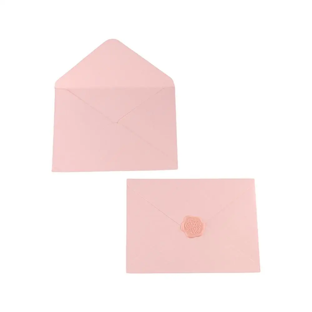 Romantic Pink Envelope Set Wax Seals Fire Paint Prints Invitation Cards Decoration Gift Paper Postcard Fresh Envelope Wedding