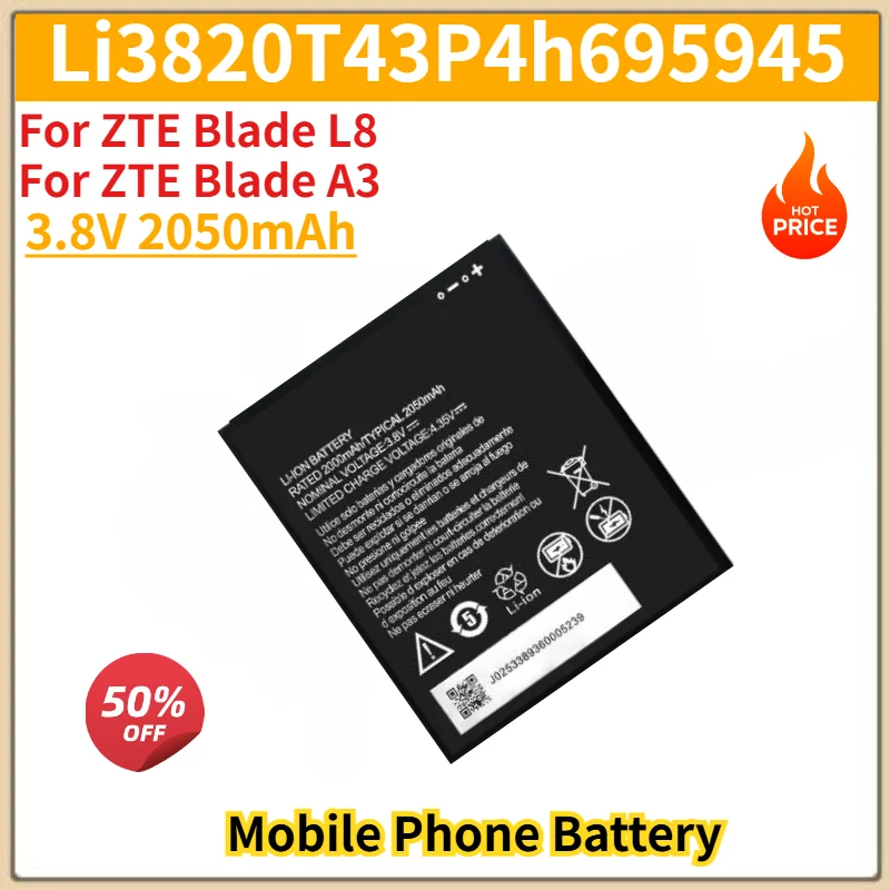 Li3820T43P4h695945 Battery 3.8V 2050mAh for ZTE Blade L8 A3 A0616 Mobile Phone High Quality Replacement Battery