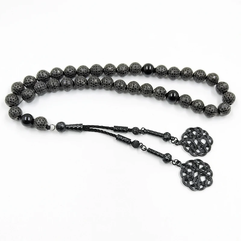 Luxury Tasbih black&silvers bead beinlaid zircon stone Eid gift Muslim bracelet Misbaha rosary bead islamic handmade prayer bead