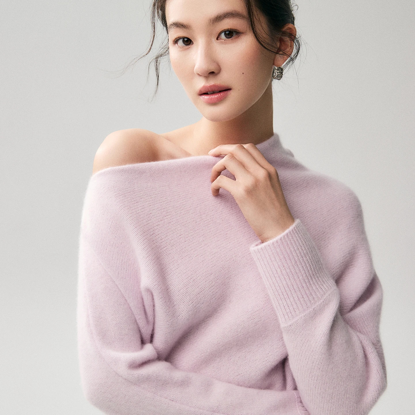 ADDONEE Wome 100% Cashmere Batwing Long Sleeve Slash Neckline Pullover Sweater Grace Basic Autumn Winter Cashmere Knitwear Tops
