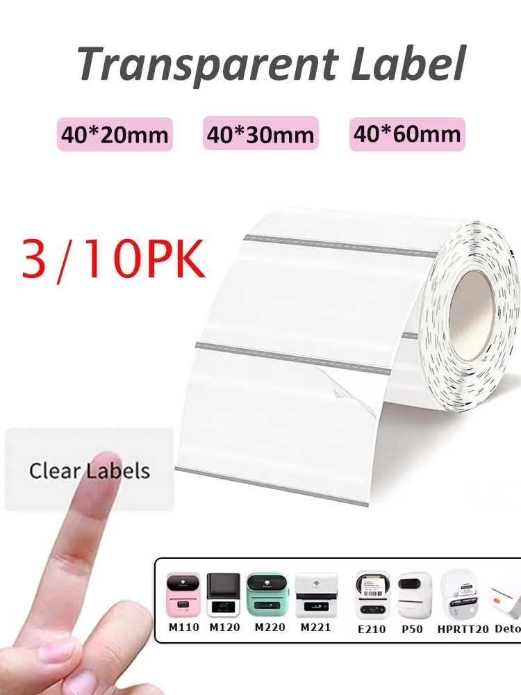 Przezroczyste, termiczne etykiety w rolce, wodoodporne, samoprzylepne, do drukarek Phomemo M110 M220 Marklife P50 P80 — zdjęcie produktu 7