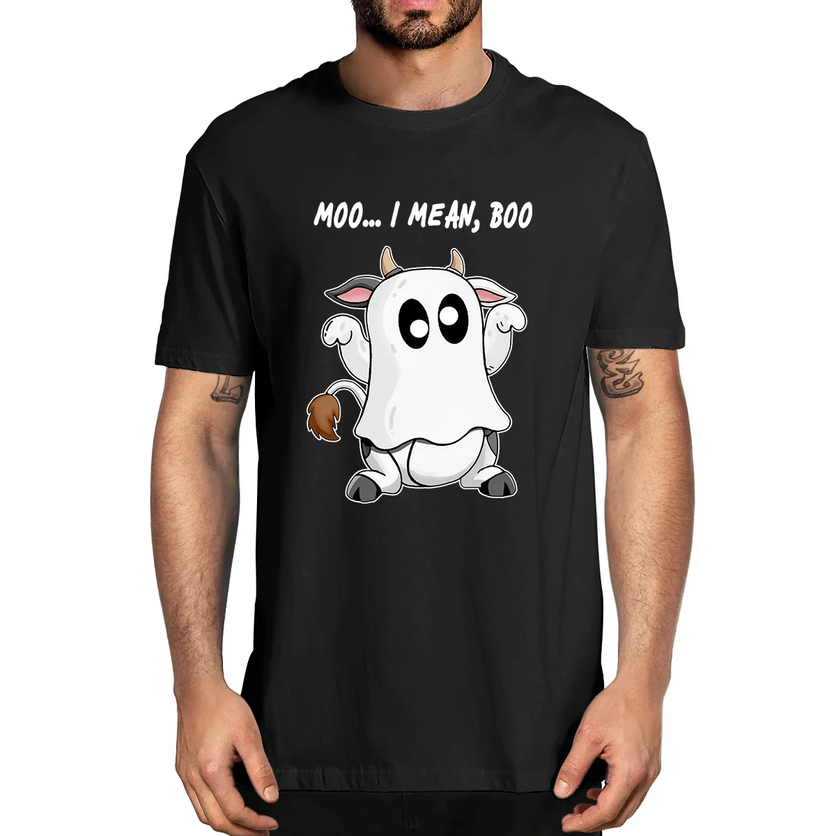 

Ghost Cow Moo I Mean Boo Funny halloween Cow Boo 100% Cotton Summer Men's Novelty Oversized T-Shirt Women Casual Streetwear Tee