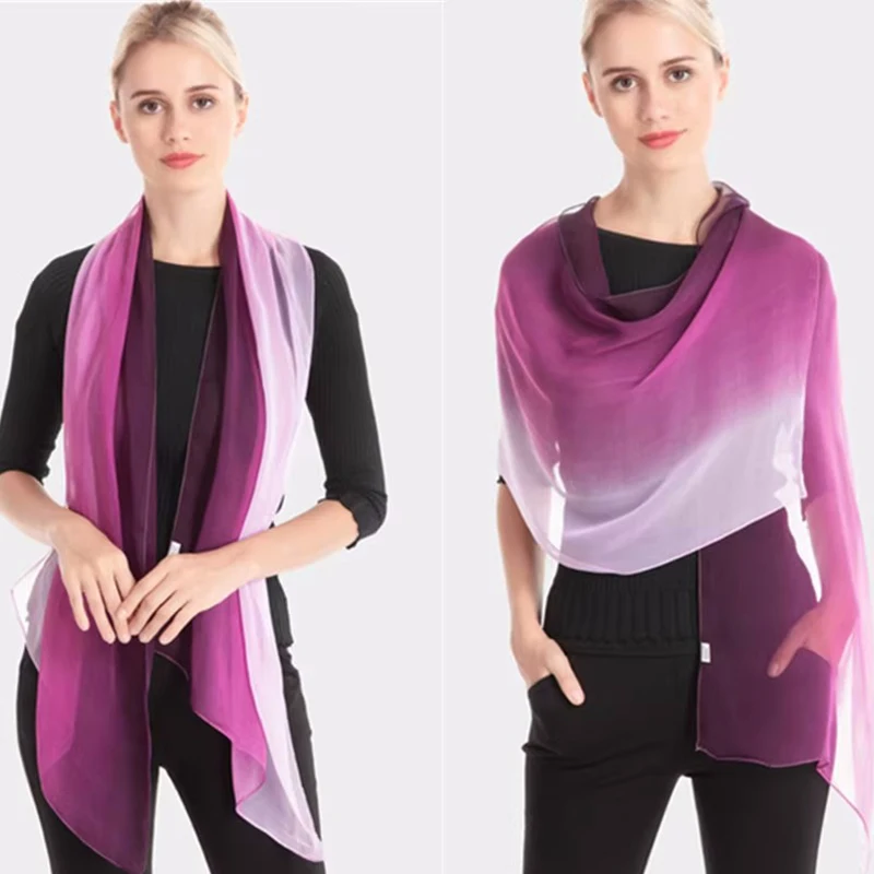 Farbverlauf Simulation Seidenschal Damen Chiffon Hijab Schals Lange Gaze Leichter Halstuch Georgette Schal Hijab