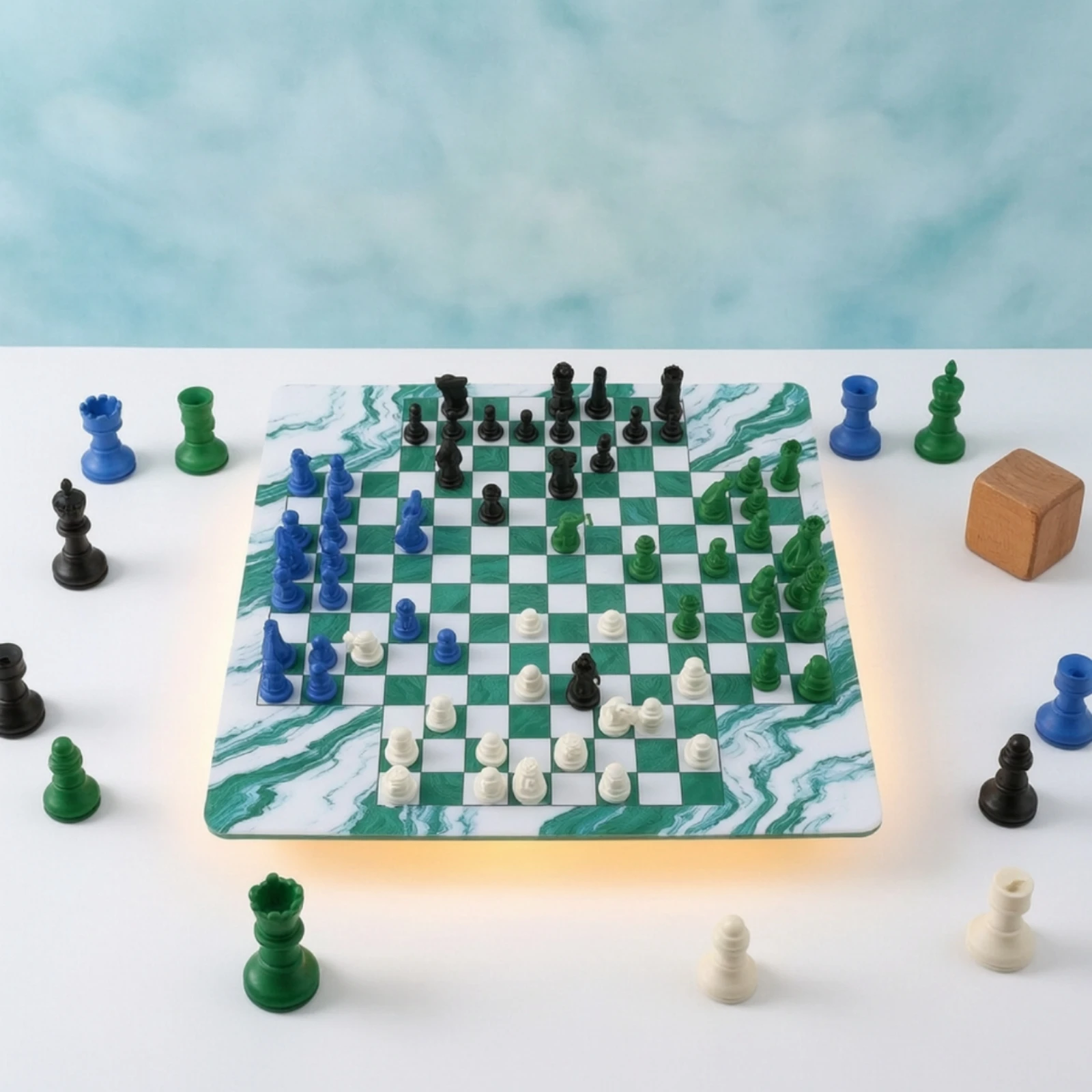 

Four-Player Chess Set Marble-Style Chess Set with Mat Portable Colorful for Groups, Gatherings