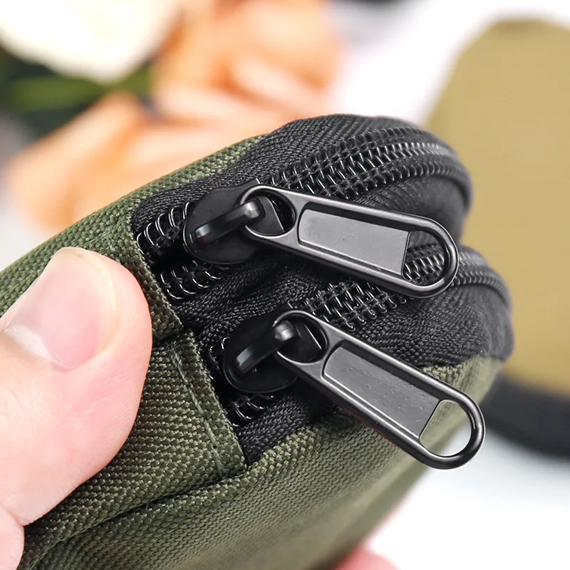 Double Zipper Pocket Coin Purse Men Outdoor Pouch Lightweight Small Card Holder Keys Storage Belt Waist Bag