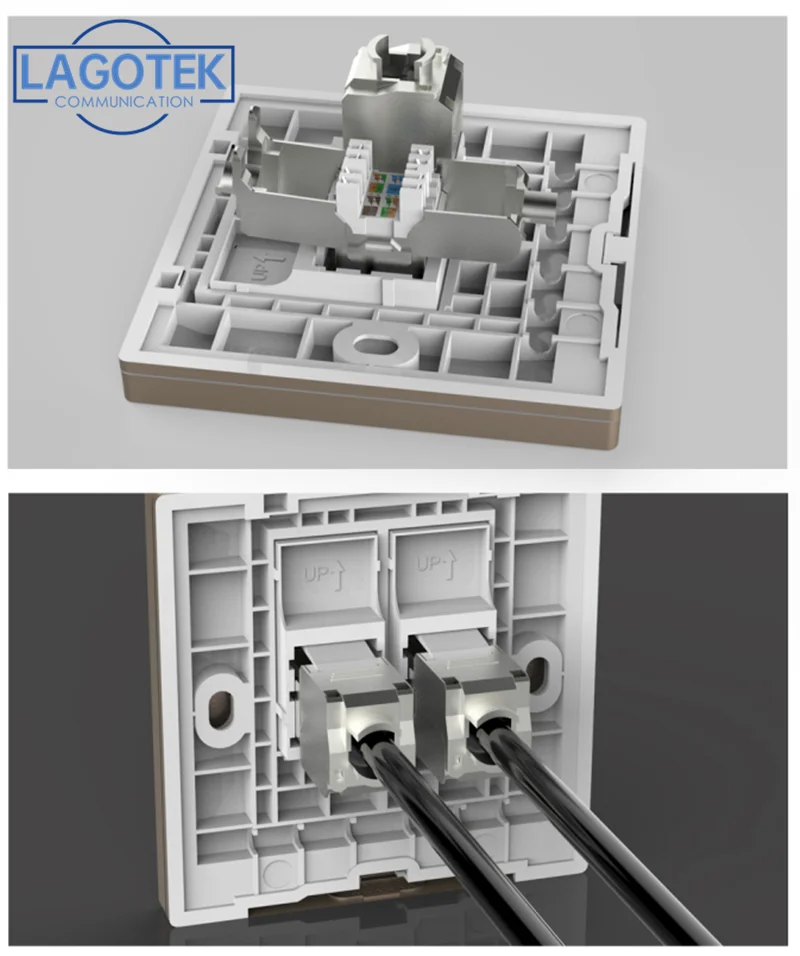 2 Ports CAT7 CAT6A RJ45 Wall Faceplate With Zinc Alloy CAT.7 CAT.6A Keystone Jack Socket For 10G Network Computer Insert Cover