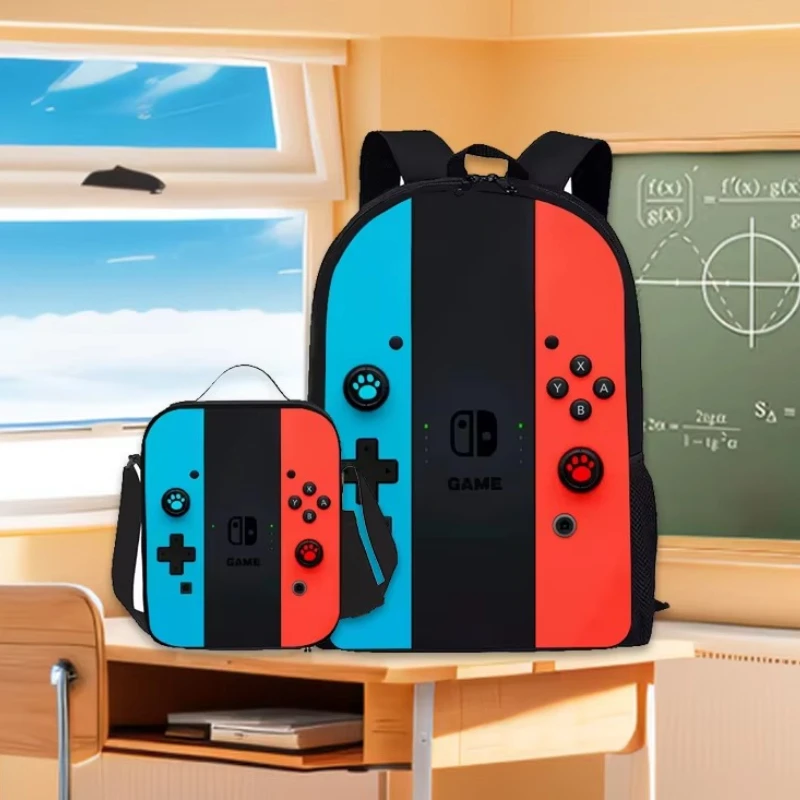 Back To School Game Console Pattern DIY School Bag for Primary and Secondary Students Lunch Bag Pen Bag Shoulder Bag Three Sets
