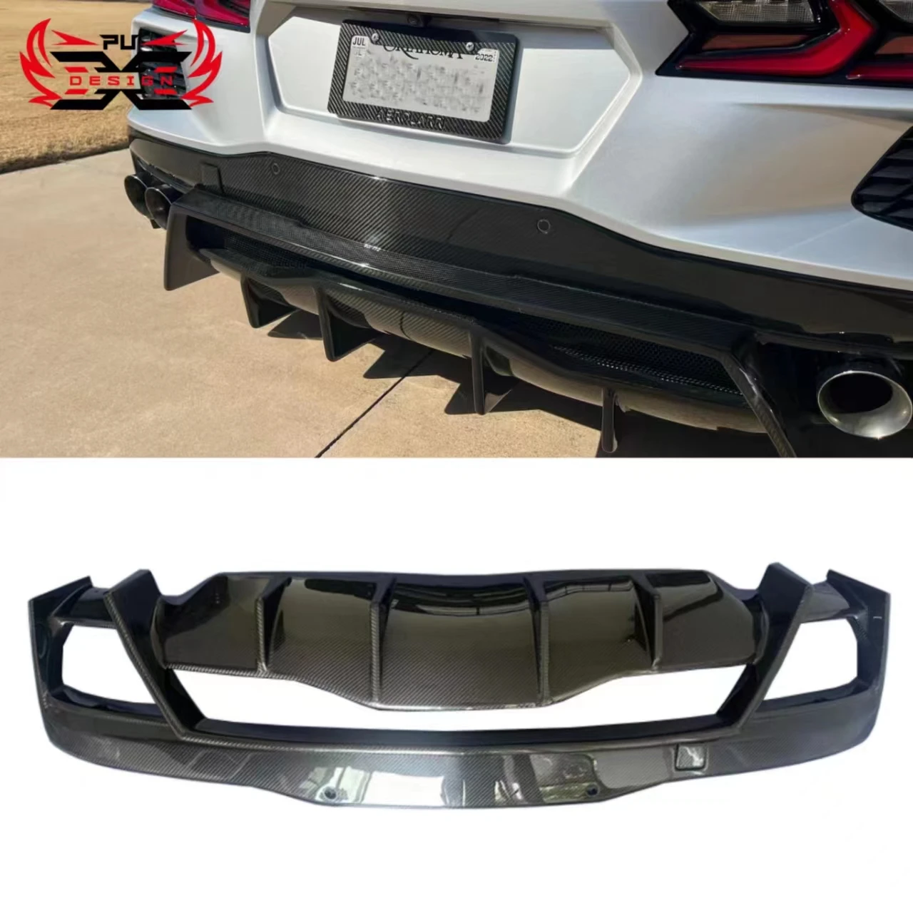 For Chevrolet Corvette C8 Dry Carbon Fiber Rear Bumper Diffuser Spoiler Cover Trim Stingray Rear Lip Car Parts