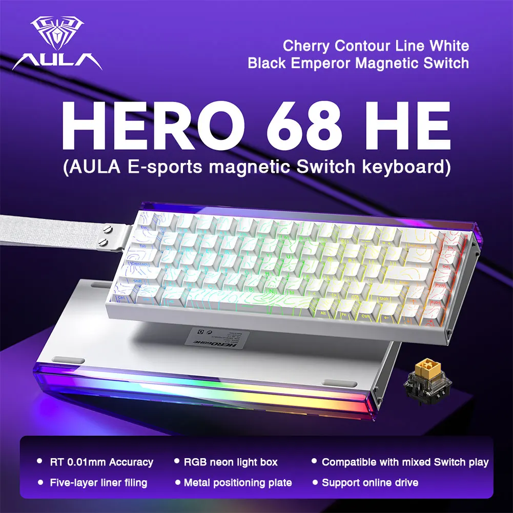 AULA HERO 68HE Magnetisch schakelaartoetsenbord Rapid Trigger 8K Return Esports Gamer-toetsenbord RGB Bedraad gamingtoetsenbord