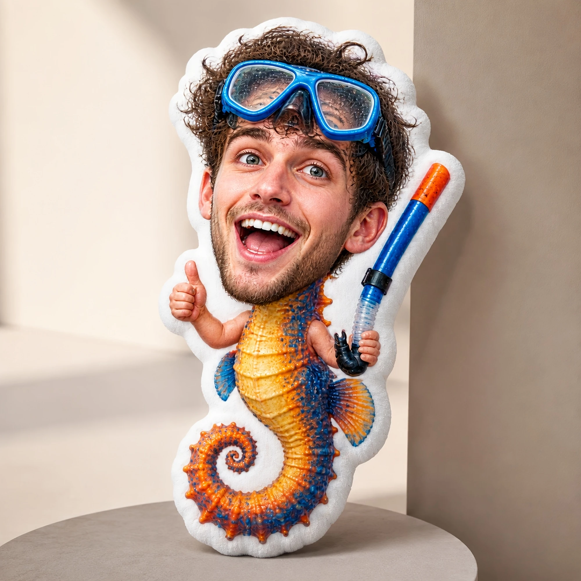 1pc [2D Flat] Custom Double Sided Printed Funny Seahorse Shaped Throw Pillow, Novelty Decorative Cushion for Sofa, Bed, Chair, o