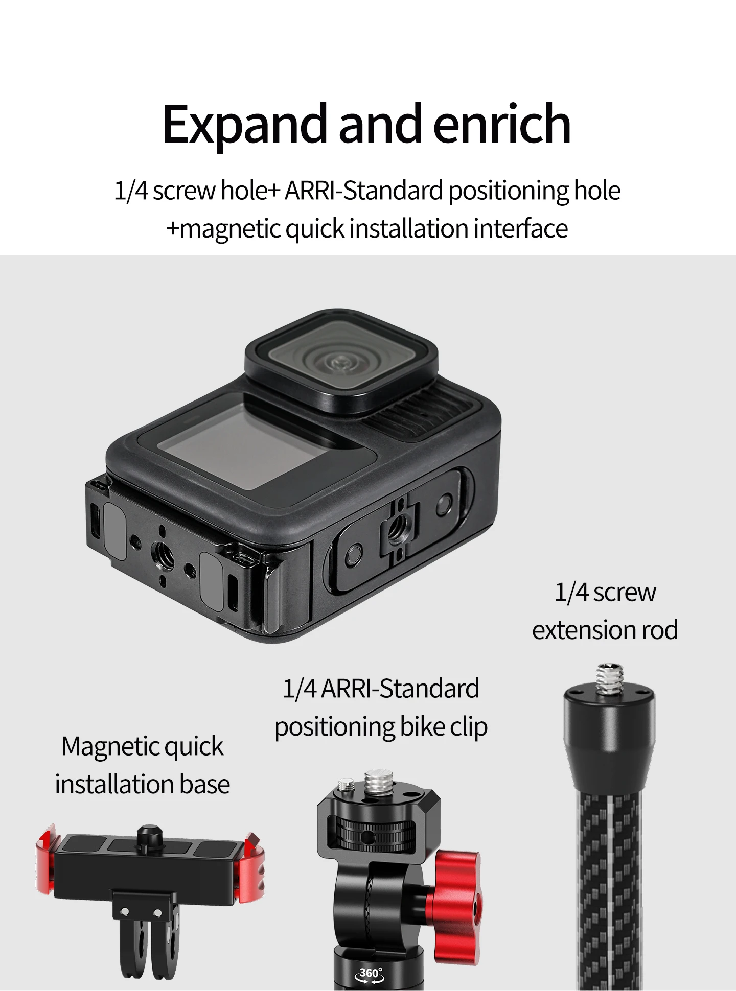 Metall-Seitenabdeckung Batteriefach für GoPro 13 12 11 10 9 Einfach Abnehmbar Staubdicht Magnetisch Schnellverschluss 1/4" Schraubmontage-Set – Detail 24