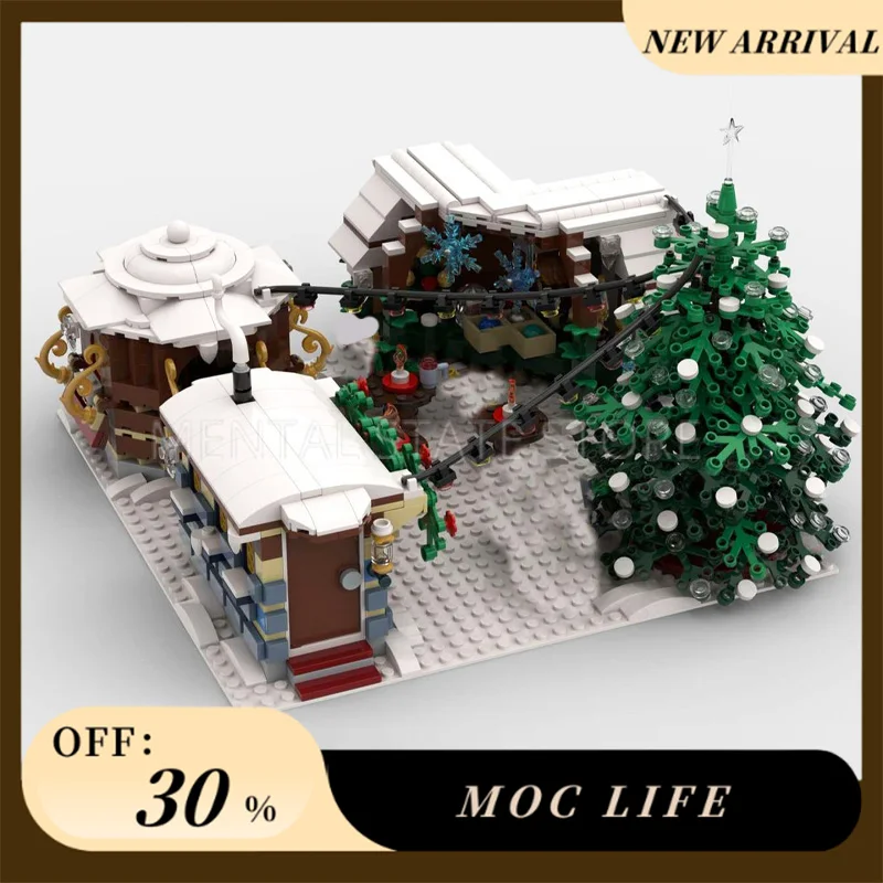 NEW 1302PCS Customized MOC Village Christmas Market Blocks Technology Bricks DIY Creative Assembly Education Toys Holiday Gifts