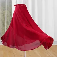 Adult Long Wrap Chiffon Ballet Skirt Women Lyrical Soft Ballet Dress Black Burgundy Blue Pink White Ballet Dance Costume