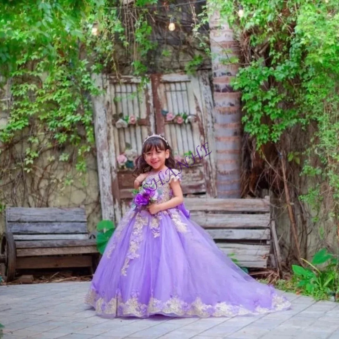 Lantejoulas vestidos da menina de flor para o casamento com arco até o chão festa de aniversário da menina do bebê formal primeira comunhão vestidos personalizados