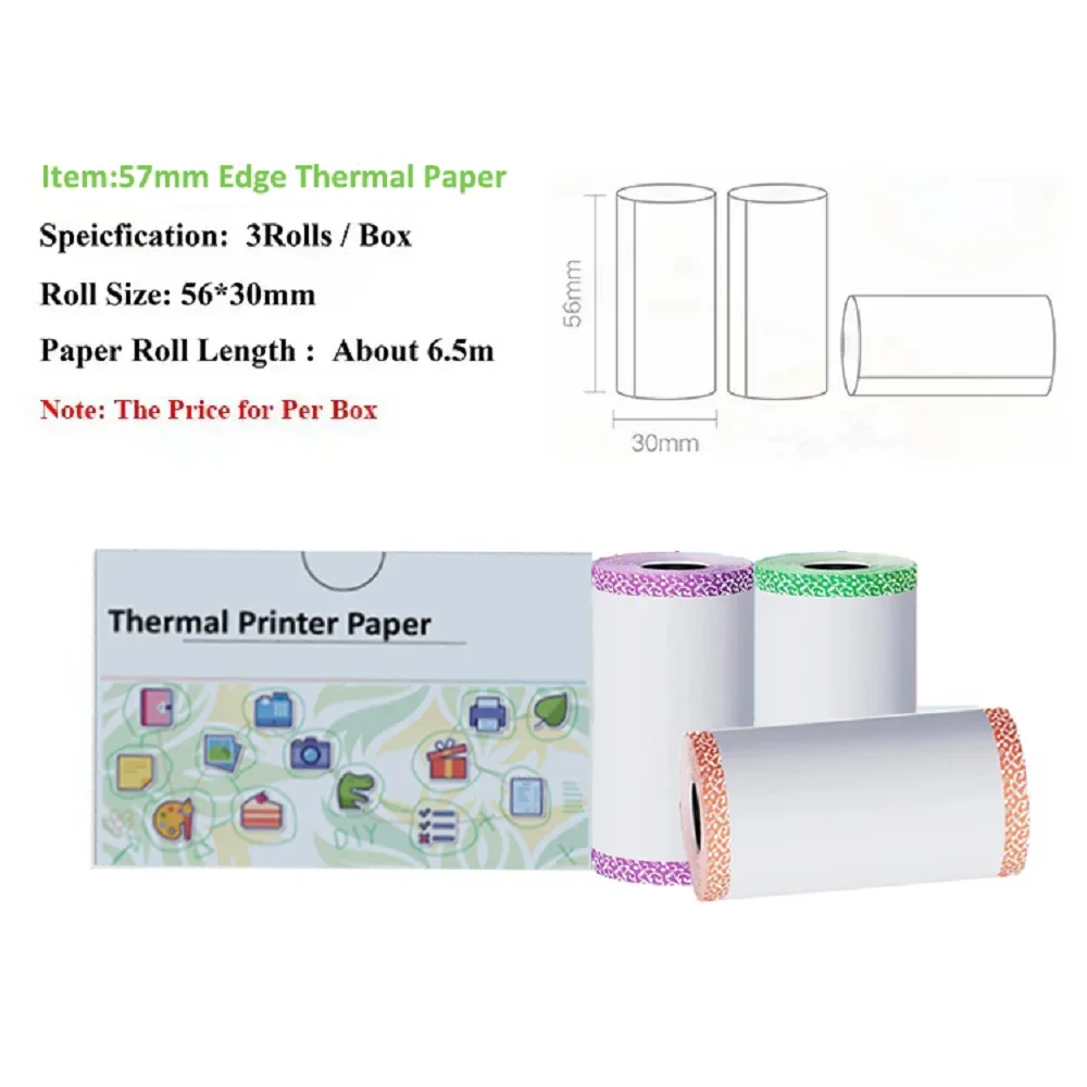 Color Label White Edge Thermal Label Waterproof Oil-proof Paper For Learning For Mini Printers Photo 57x30mm