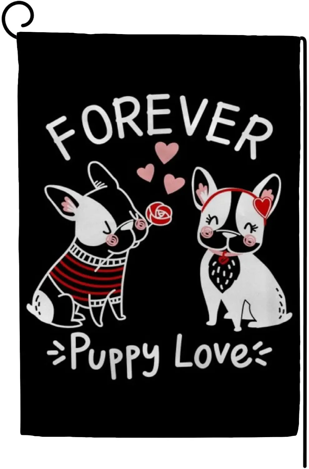 Garden Flag Valentine's Day Dog Puppy Love Cute Rose House Flags Hello Welcome Home Yard Banner for Outside Flower 12x18 Inch