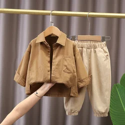 Boy's Fashion Sets Children Fashion Casual Suit Kids Daily Trend Long-sleeved Shirt+Cargo Pants 2Pcs Outfits 1-5 Years Old