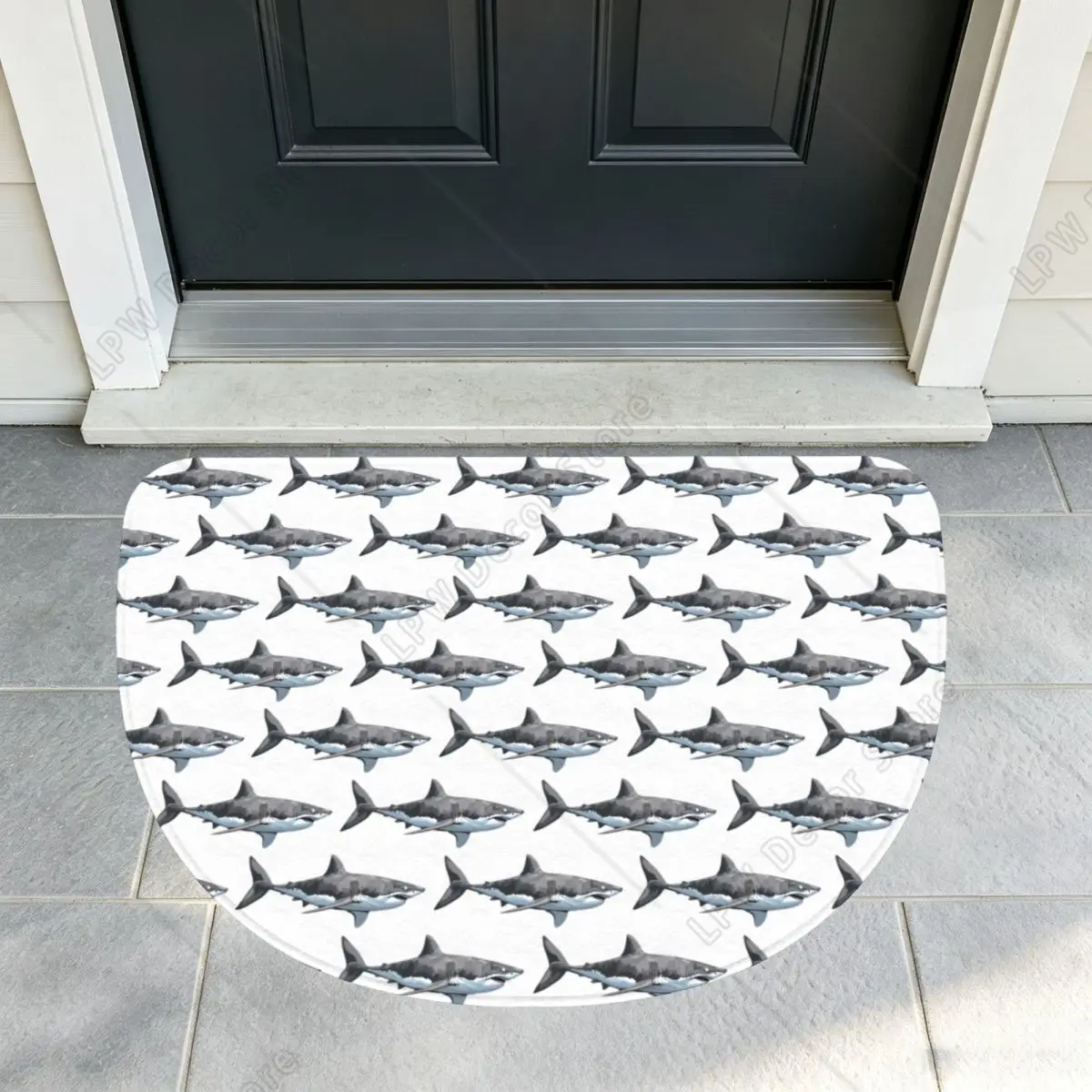 Great White Shark Soft Flannel Half Round Doormat Non Slip Bathroom Mat Absorbent Floor Carpet for Living Room
