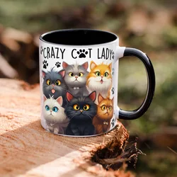 1pc 11oz Crazy Cat Lady White Ceramic Coffee Mug Tea Cup Dishwasher Microwave Safe Birthday Holiday Gift Mugs Coffee Cups