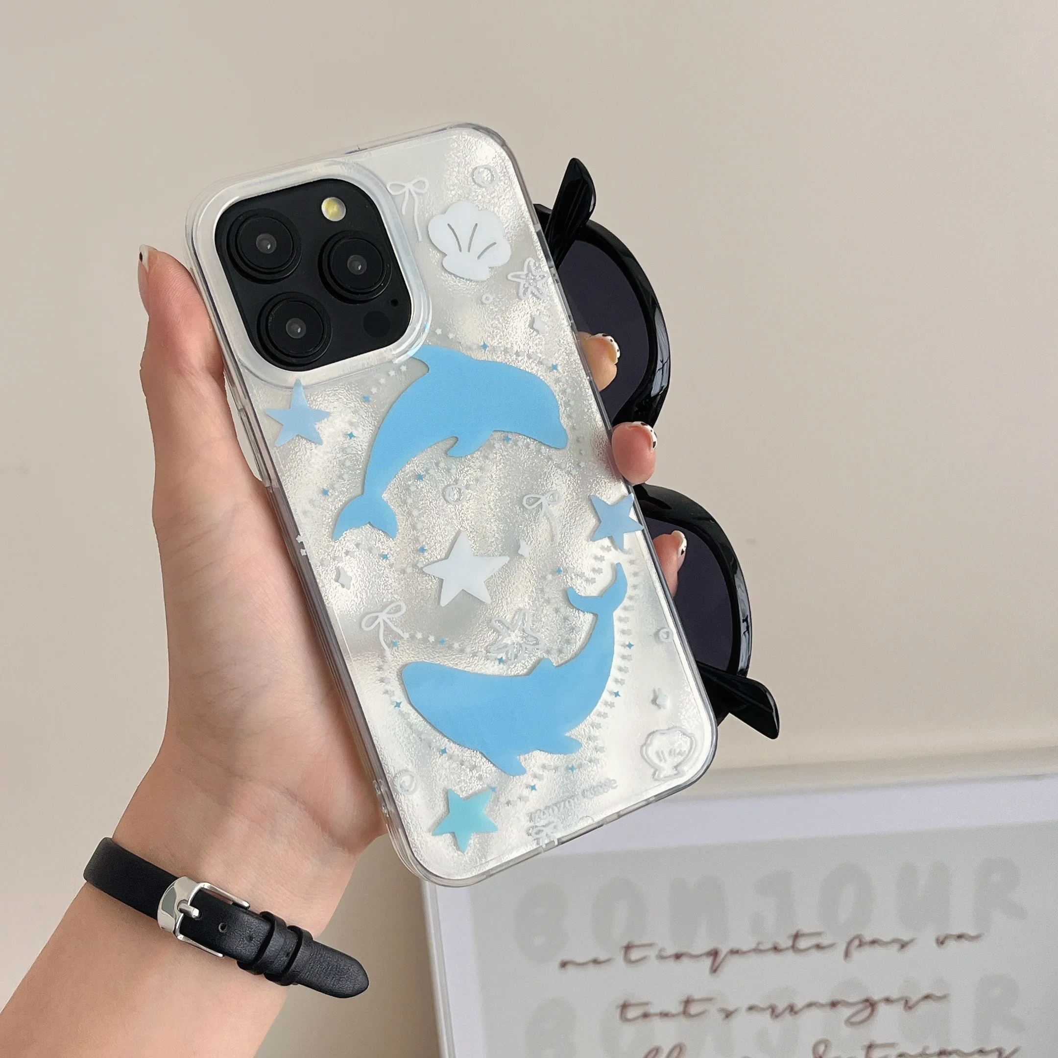 الكورية INS نجوم الأزرق الدلافين قضية الهاتف لسامسونج غالاكسي S25 S24 S23 S22 S21 FE الترا زائد 4G 5G ريشة الملمس الغطاء الخلفي #4