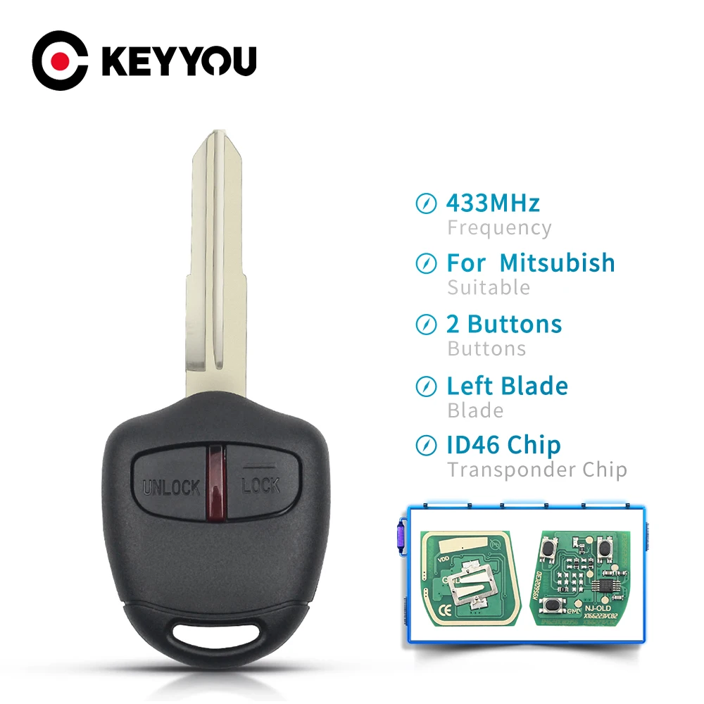 KEYYOU For Mitsubishi Outlander Pajero Triton ASX Lancer Shogun MIT8 MIT11 Blade 2 3 Buttons Car Remote Key 433Mhz ID 46 Chip