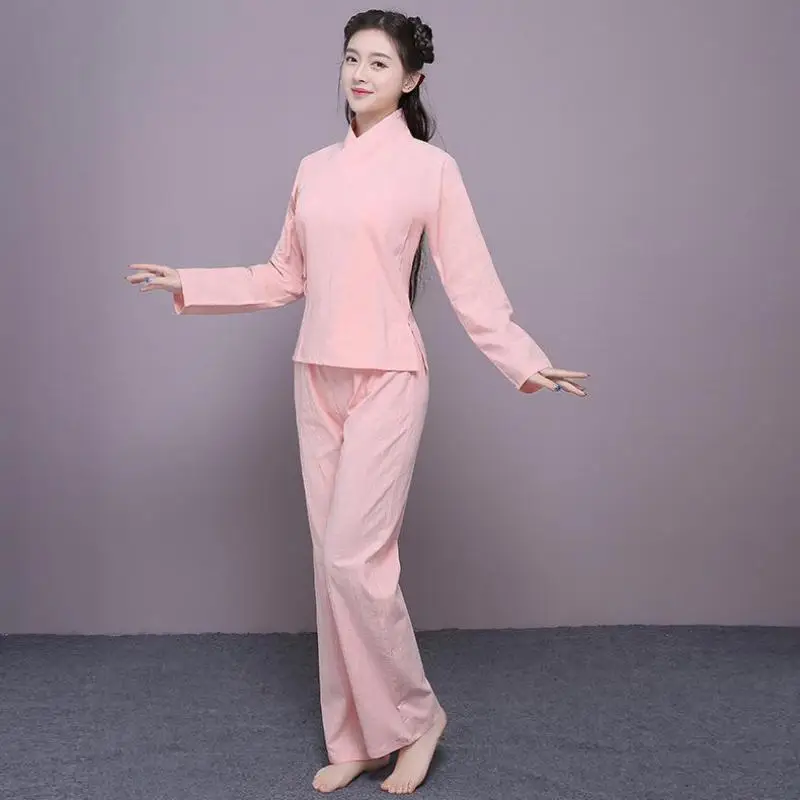 

Women Autumn New Chinese Style Hanfu Two Piece Suit Female Solid Elegant Cotton Soft Comfortable Traditional Ancient Clothes