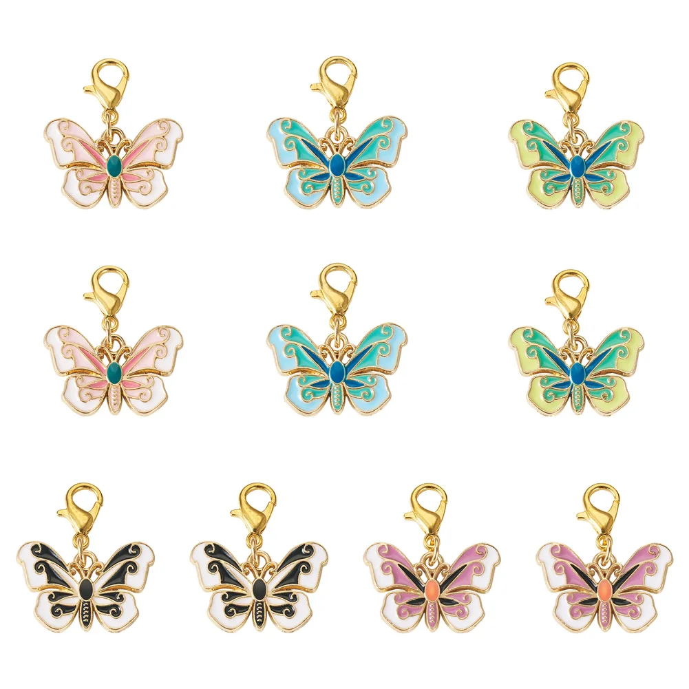 

10pc Alloy Enamel Butterfly Charms Pendant With Lobster Clasp for Earrings DIY Jewelry Keychain Decoration Findings