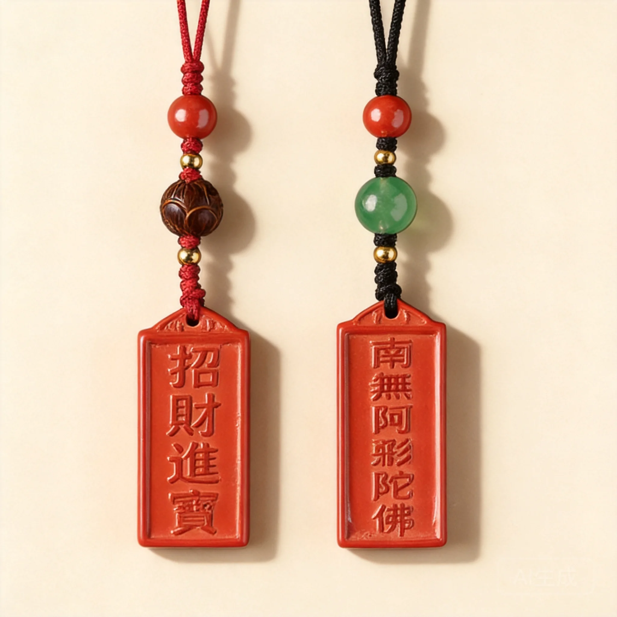 Chinese Style Feng Shui Cinnabar Lucky Amulet Pendant Blessing Wealth Good Fortune Buddhist Tag Phone Lanyard Bag Hanging Orname