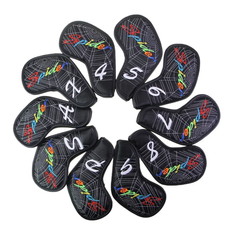

GM-Golf Iron Cover Club Head Protective Cover Spider Web Embroidery Head Cover Golf Cap Cover Waterproof 10 Pcs/Group