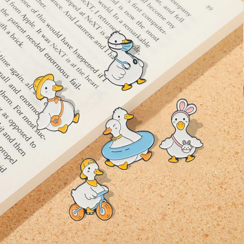 Lovely Animal Enamel Pin Custom Goose Duck Shopping Swim Cycling Brooch Bag Lapel Pin Cartoon Funny Badge Jewelry Gift for Kid