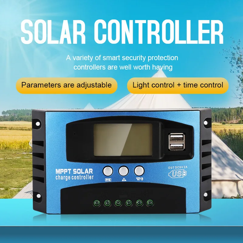 12V/24V MPPT Solar Charge Controller Solar Panel Battery Intelligent Regulator with Dual USB Port Timer Setting ON/Off Hours