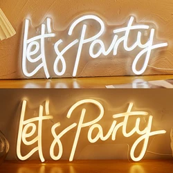 Chi-buy LED Neon Let's Party USB Powered Neon Signs Night Light 3D Wall Art & Game Room Bedroom Living Room Decor Lamp Signs