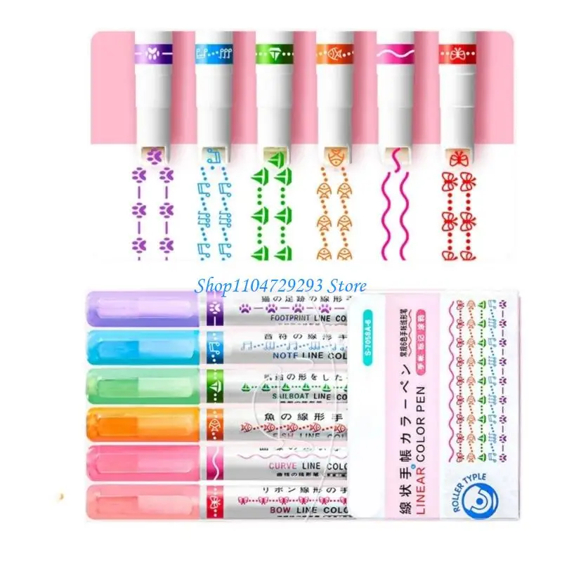 Y2GD 6 قطعة علامات رسم خط منحني تشكيلة ألوان نابضة بالحياة اللوازم المكتبية المدرسية لمجلات السفر الكتابة الإبداعية #4