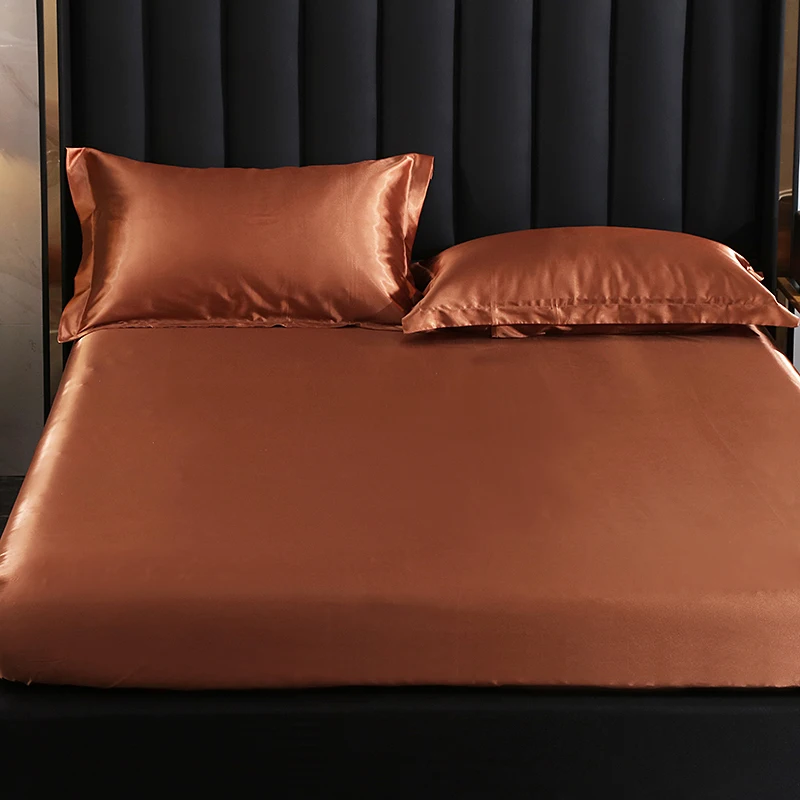 Mulberry Silk Bed Sheet Set with Fitted Sheet Flat Sheets Pillowcase Luxury Solid Color Bedding Sets Wrinkle-Free Antiallergic