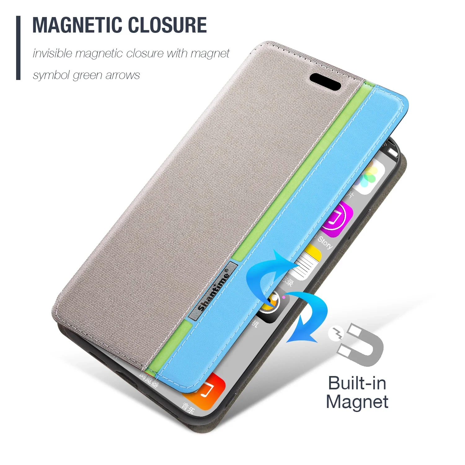 Étui Portefeuille Cuir PU Rayé Compatible Artfone Smart 500 - Bleu, Protection 360° Et Support