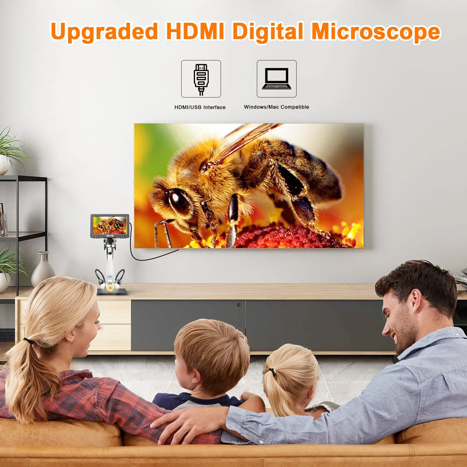 Hayve 7\'\' HDMI Digital Microscope 1200X Coin Microscope with IPS Screen 16MP Soldering Microscope with Lights 32GB Card（DM9H)