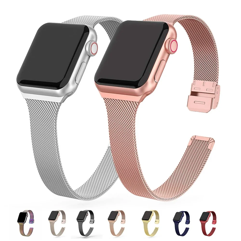 

Сетчатый ремешок из нержавеющей стали для Apple Watch Band 38 мм, 40 мм, 41 мм, 42 мм, 44 мм, 45 мм, 49 мм, металлический браслет для iWatch 8/7/6/SE/5/4/3/2/1