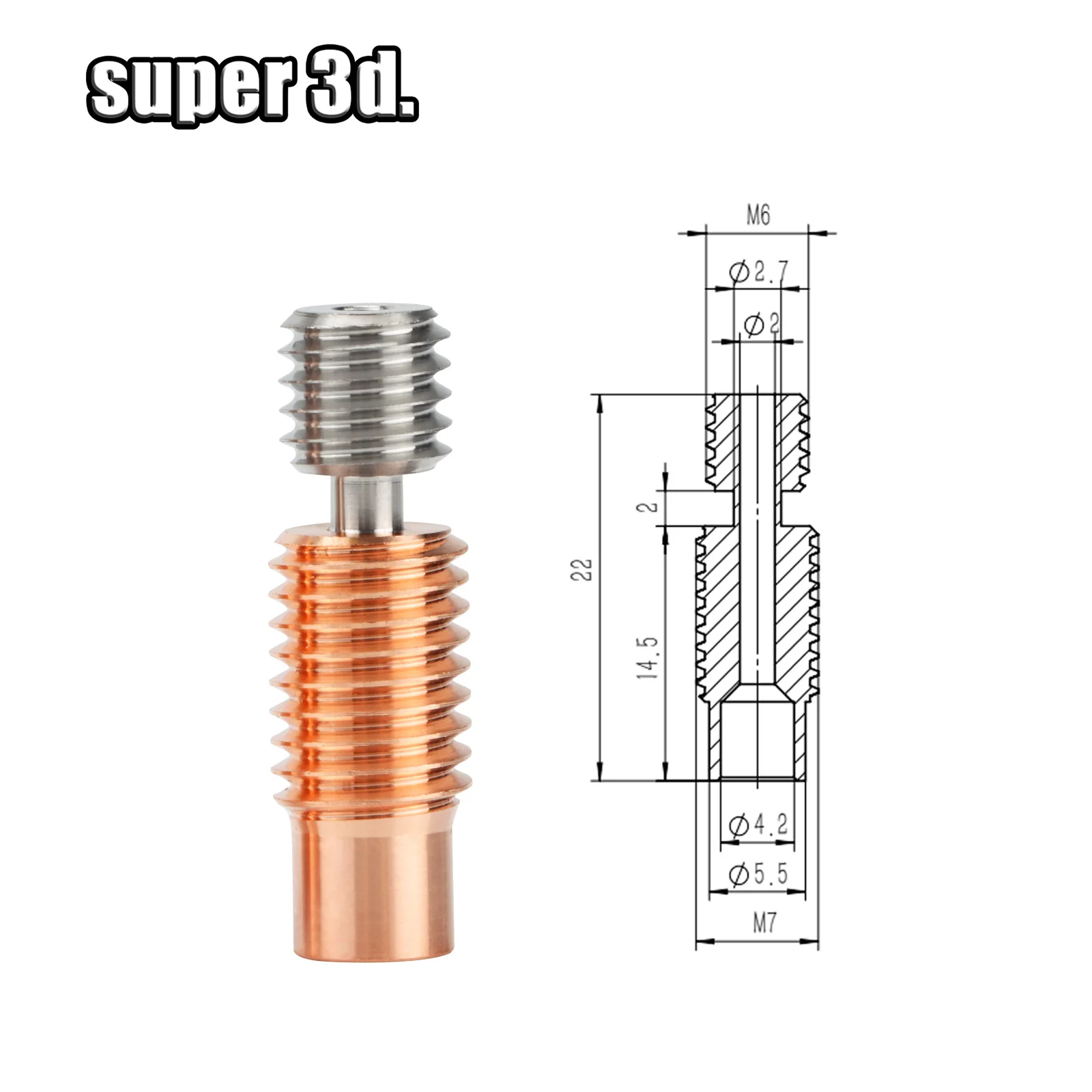 Bi-Metal Throat Heat Break Titanium Alloy TC4 Red Copper All Metal 3D Printer M6 /M7 For 1.75mm E3D  CR10 V6 HOTEND Heated Block