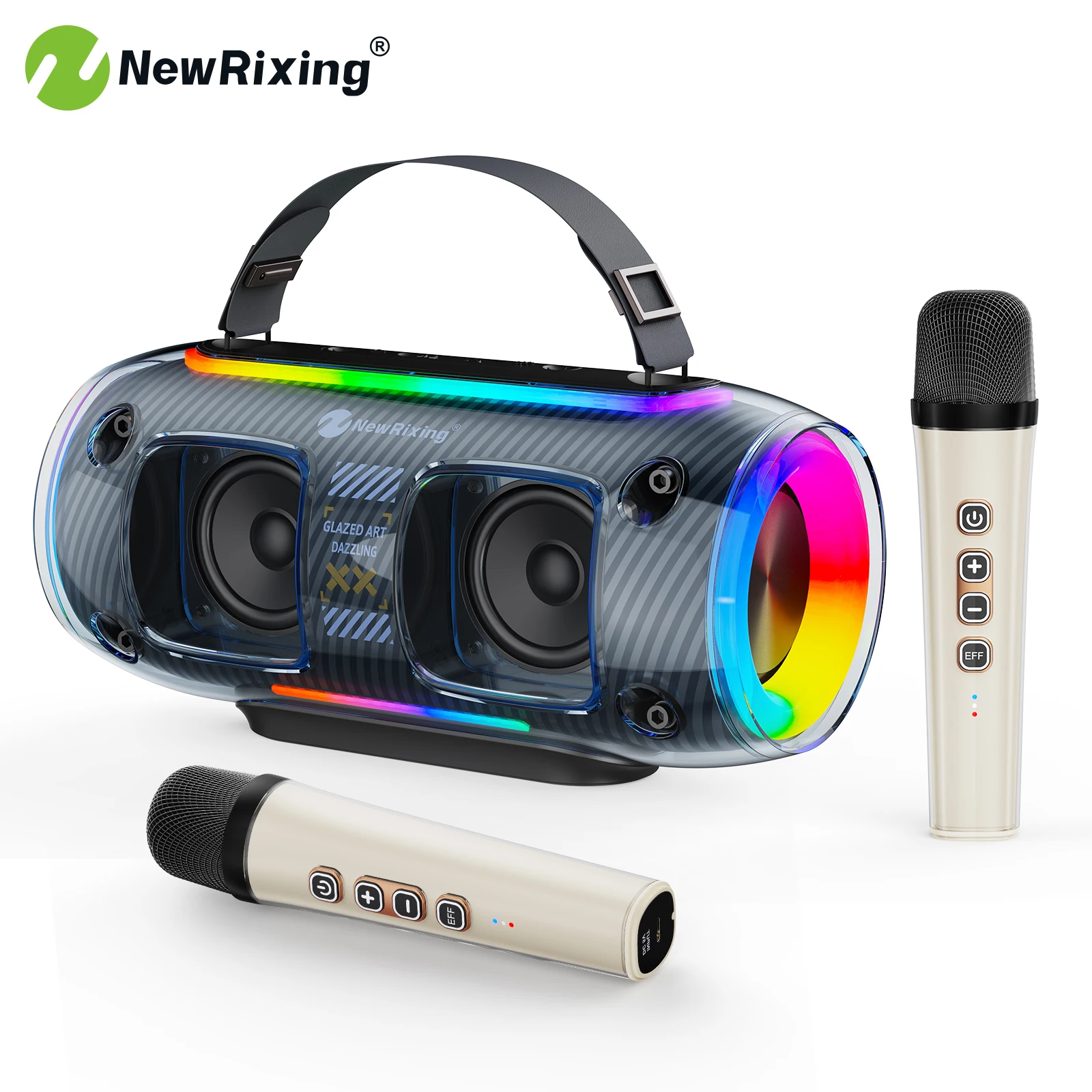 

NewRixing Karaoke Machine With 2 Mics,Portable outdoor speaker,for adults children,30W loud,4000mAh,RBG light,for BT/USB/TF/AUX