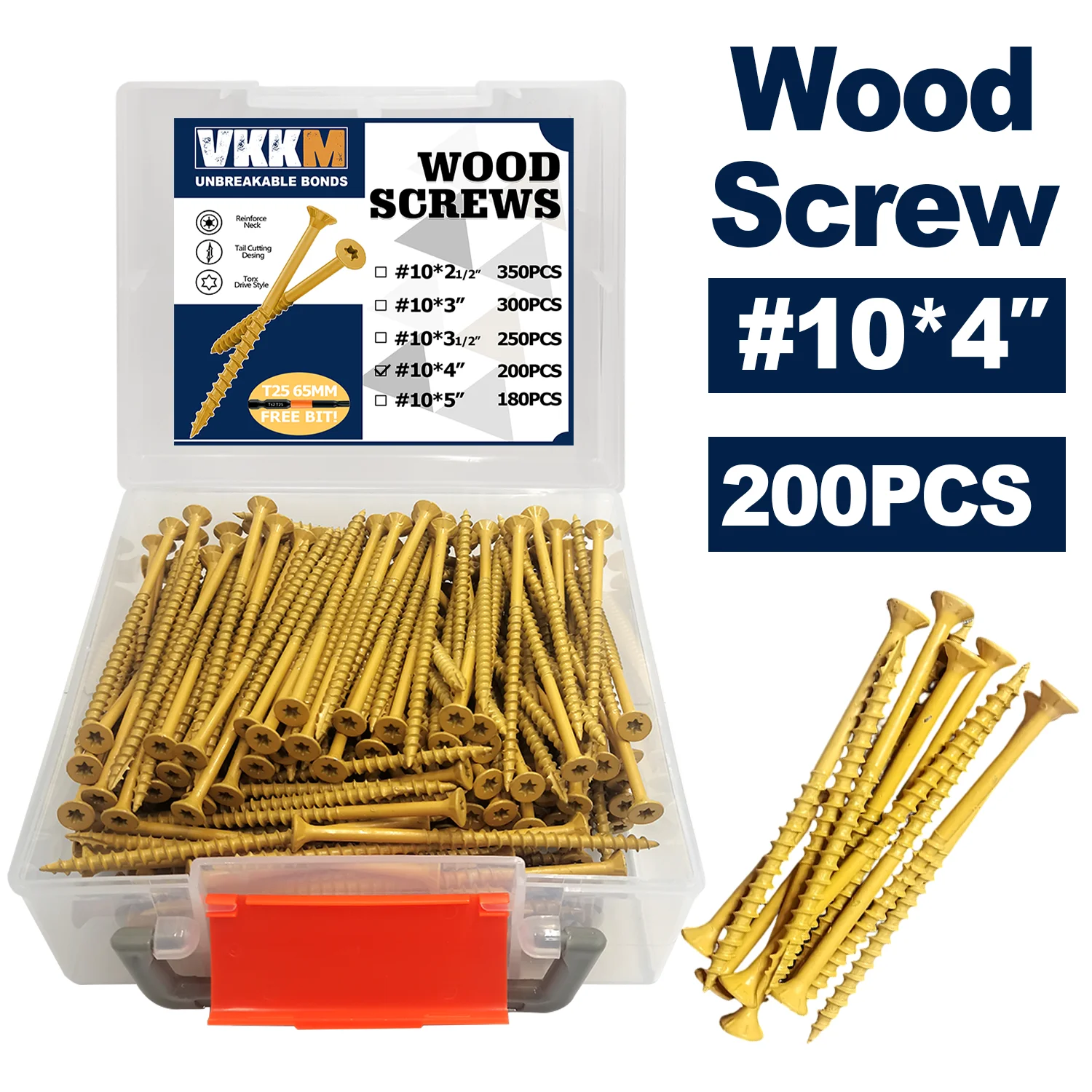 

VKKM#10 Plum Blossom Groove Wood Screws, Yellow Anti-rust Coating, Carbon Steel Material, High-quality Wood Screws.